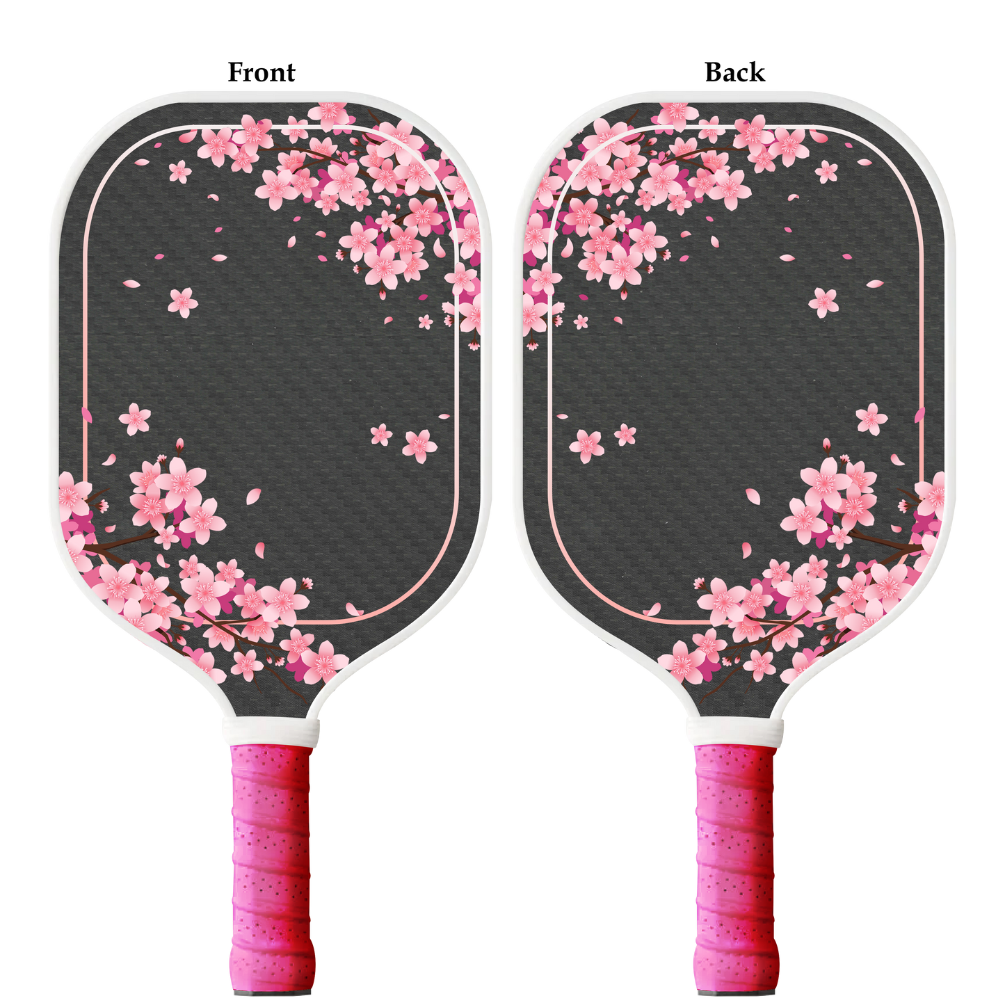 Custom carbon fiber pickleball paddle with cherry blossom design