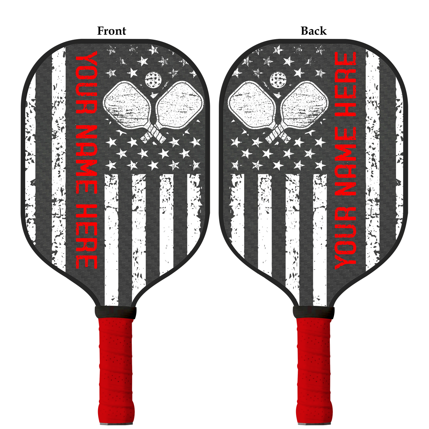 Custom carbon fiber pickleball paddle with firefighter Thin Red Line USA flag design