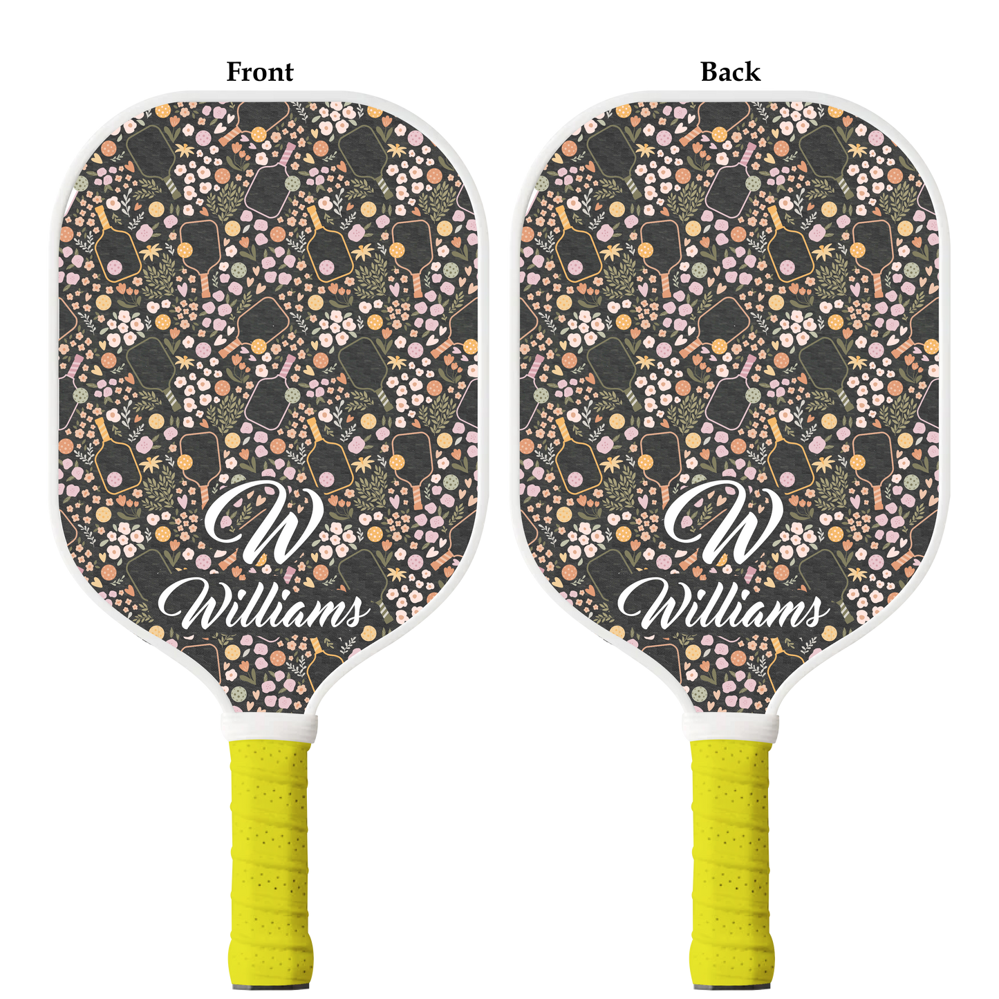 Custom carbon fiber pickleball paddle with vibrant floral pattern design