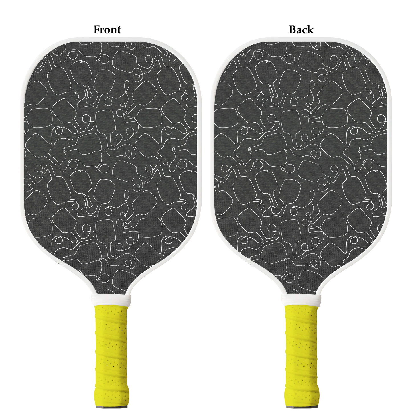 Custom carbon fiber pickleball paddle with hand-drawn sketch style design