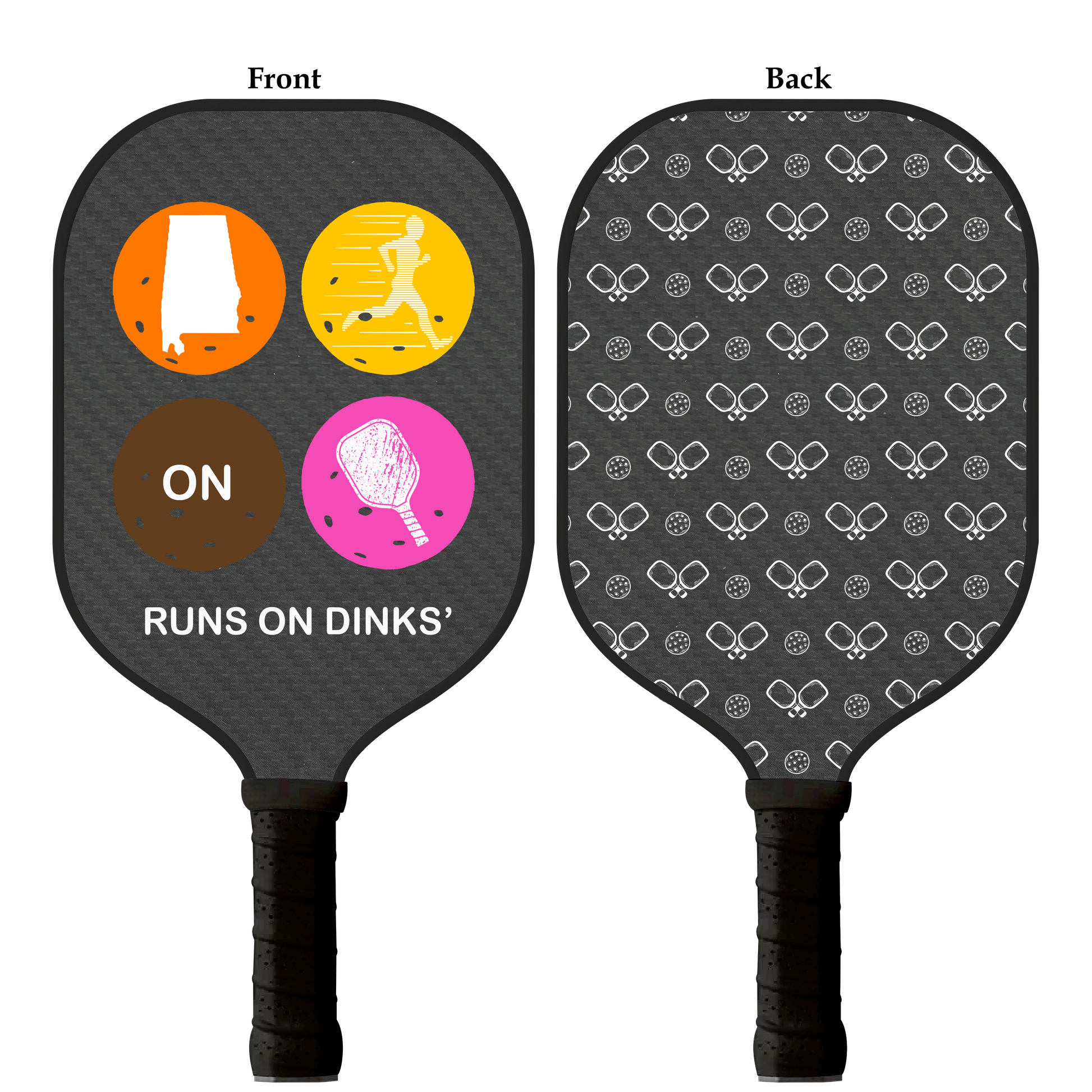 Custom carbon fiber pickleball paddle with Alabama state design, Runs on Dinks